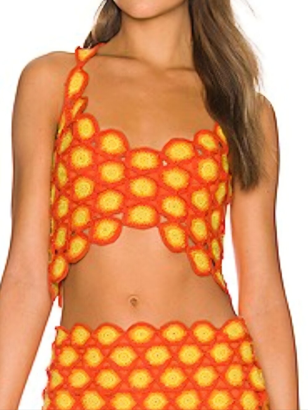 Simon Miller Orange and Yellow Crochet Floral Crop Top
